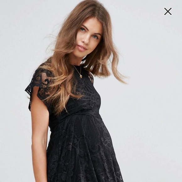 asos black lace maternity dress